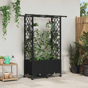 Pat Ridicat cu Trellis și Acoperiș Negru 124,5 x 40 x 142 cm PP