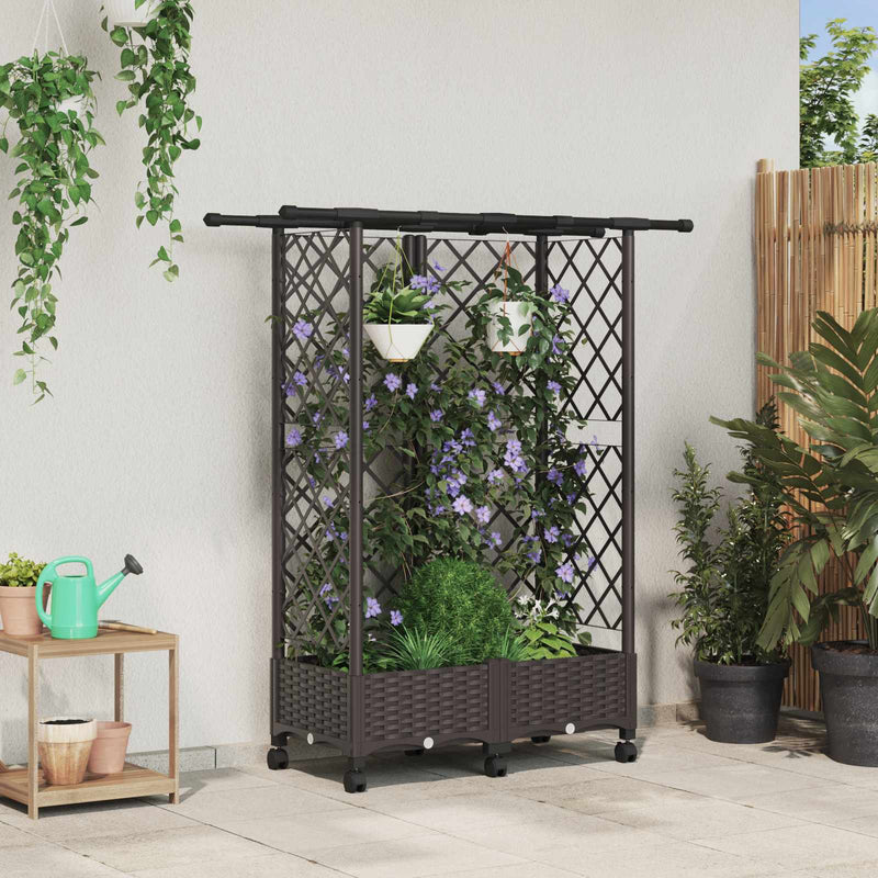 Pat Ridicat cu Trellis și Acoperiș Maro 124 x 40 x 127 cm PP