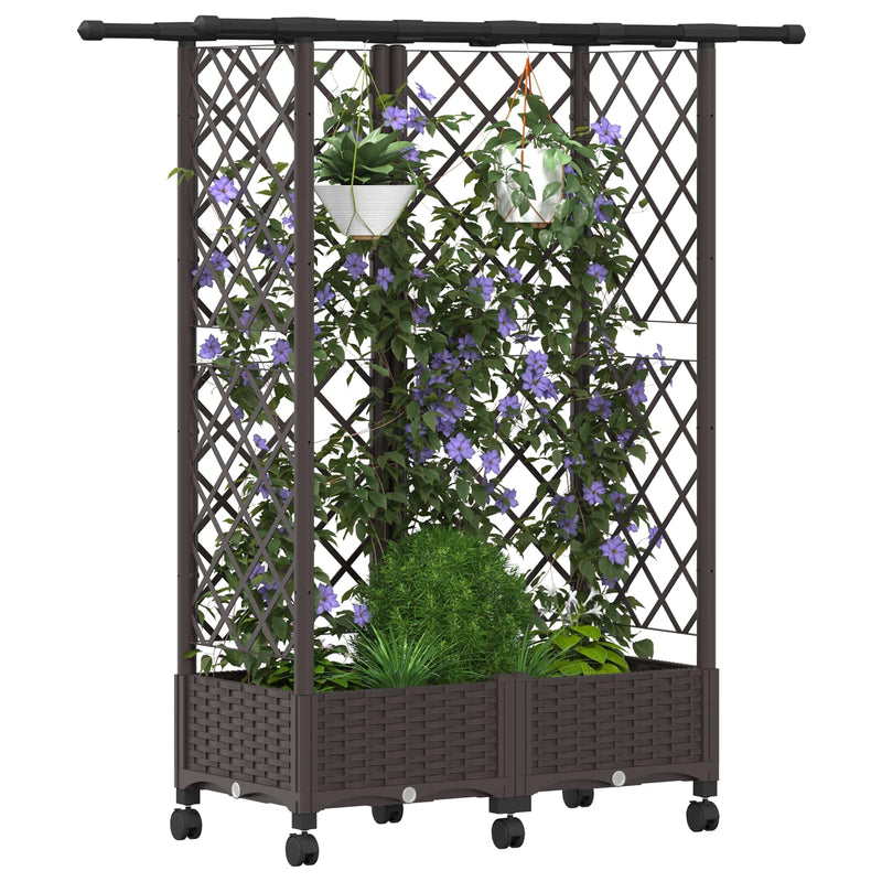 Pat Ridicat cu Trellis și Acoperiș Maro 124 x 40 x 127 cm PP