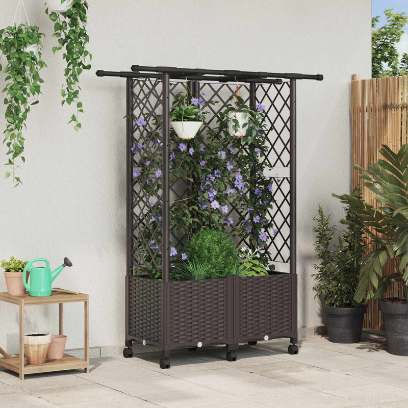 Pat Ridicat cu Trellis și Acoperiș Maro 124 x 40 x 142 cm PP