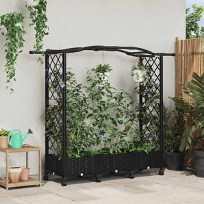 Pat Ridicat cu Trellis și Acoperiș Negru 169 x 40 x 129 cm PP