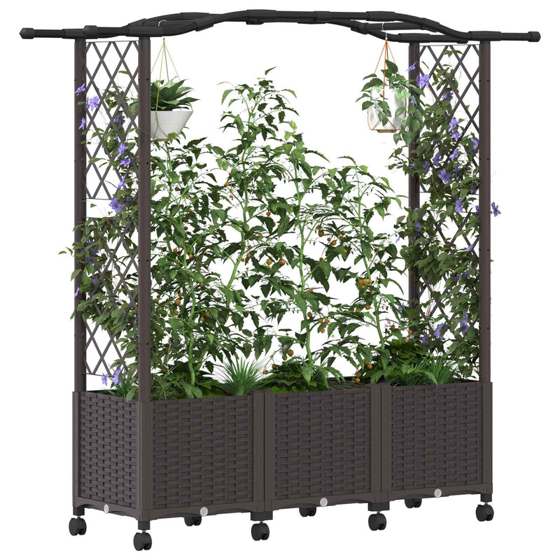 Pat Ridicat cu Trellis și Acoperiș Maro 164 x 40 x 144 cm PP