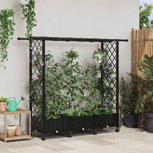 Pat Ridicat cu Trellis și Acoperiș Negru 164 x 40 x 127 cm PP