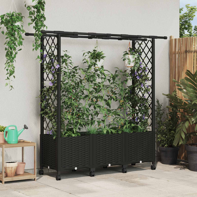Pat Ridicat cu Trellis și Acoperiș Negru 162,5 x 40 x 142 cm PP