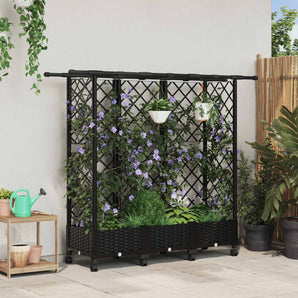 Pat Ridicat cu Trellis și Acoperiș Negru 164 x 40 x 127 cm PP