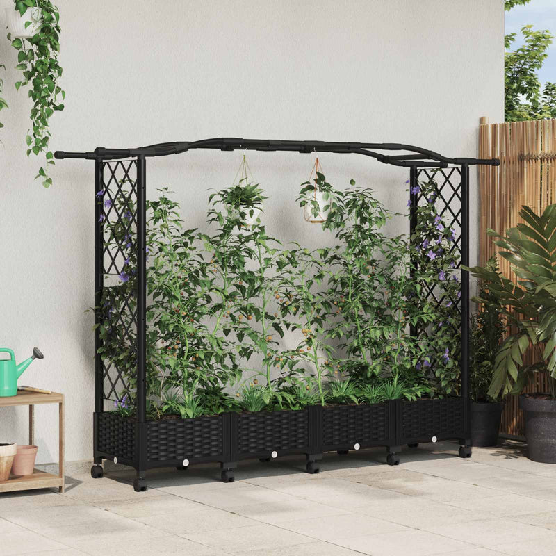 Pat Ridicat cu Trellis și Acoperiș Negru 207 x 40 x 129 cm PP