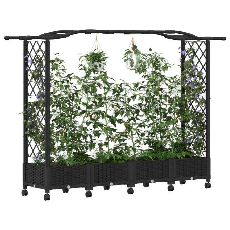 Pat Ridicat cu Trellis și Acoperiș Negru 207 x 40 x 129 cm PP