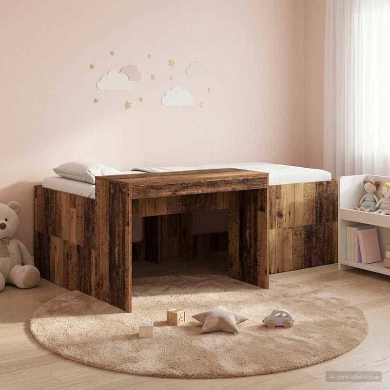 Cadru de Pat Înalț pentru Copii cu Birou Lemn vechi 90 x 200 cm
