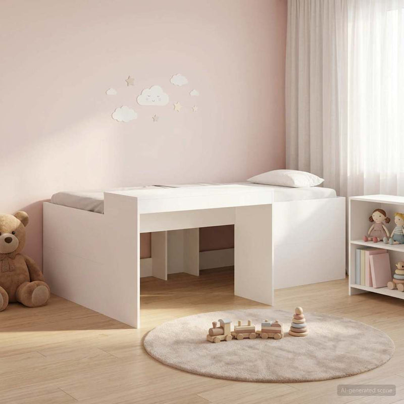 Cadru de Pat Înalț pentru Copii cu Birou Alb 75 x 190 cm
