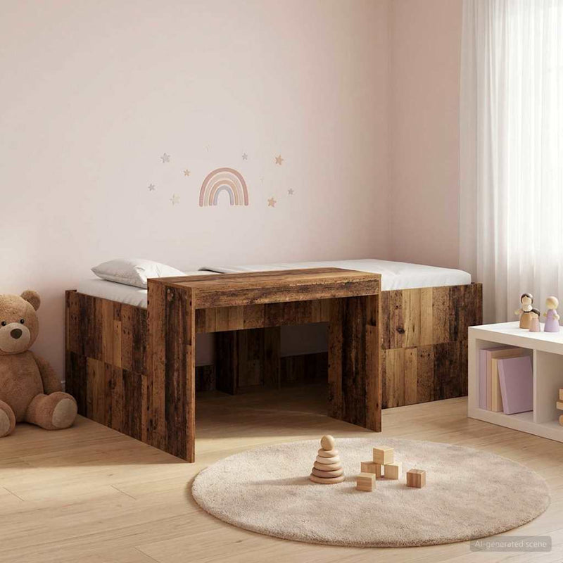 Cadru de Pat Înalț pentru Copii cu Birou Lemn vechi 75 x 190 cm