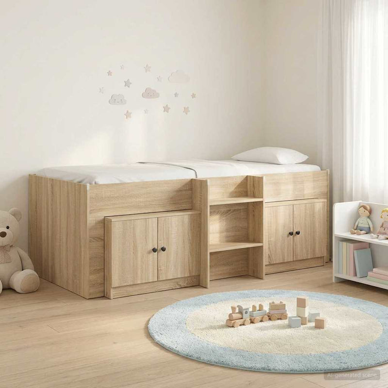Cadru de pat loft cu sertar 3 buc. Stejar Sonoma Lemn prelucrat