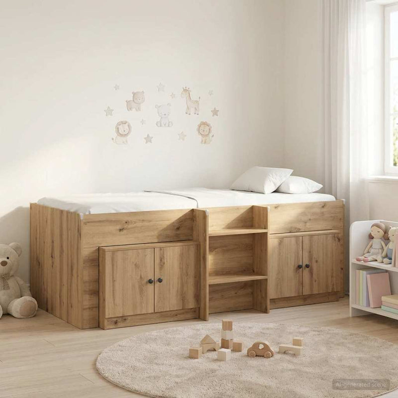 Cadru de pat loft cu sertar cu ușă 3 buc. Stejar Artizanal