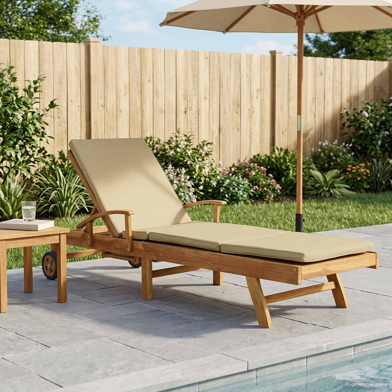 Șezlong cu perină 100% poliester solid-teak