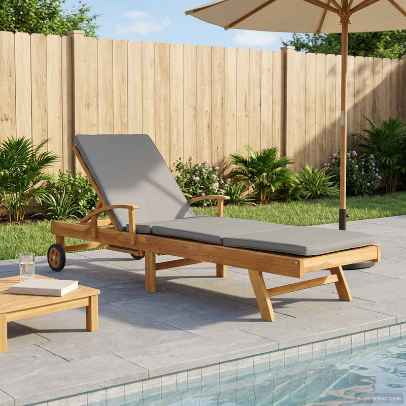 Șezlong cu perină 100% poliester solid-teak