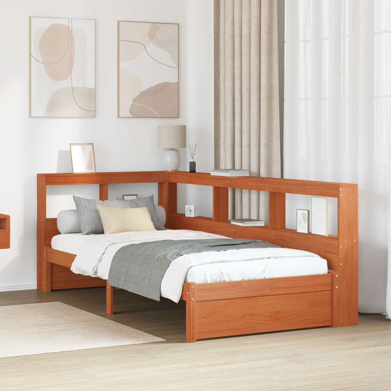 Pat bibliotecă cu headboard cu depozitare Lemn de pin masiv