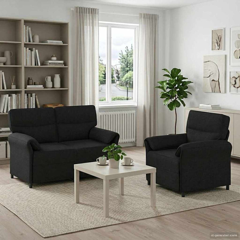 Set de canapea 2 buc. Negru Țesătură