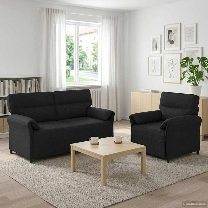 Set de canapea 2 buc. Negru Țesătură
