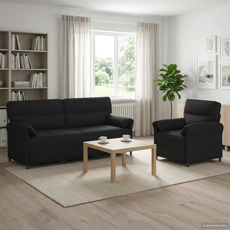 Set de canapea 2 buc. Negru Țesătură