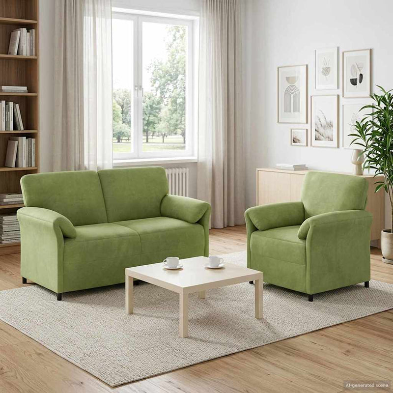 Set de canapea 2 buc. Verde deschis Catifea