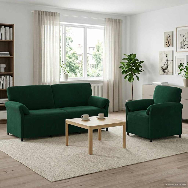 Set de canapea 2 buc. Verde închis Catifea
