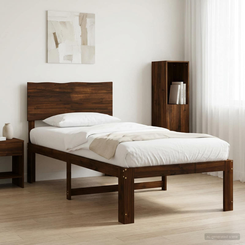 Cadru de pat single cu tablie ROSTOCK Maro închis 80 x 200 cm