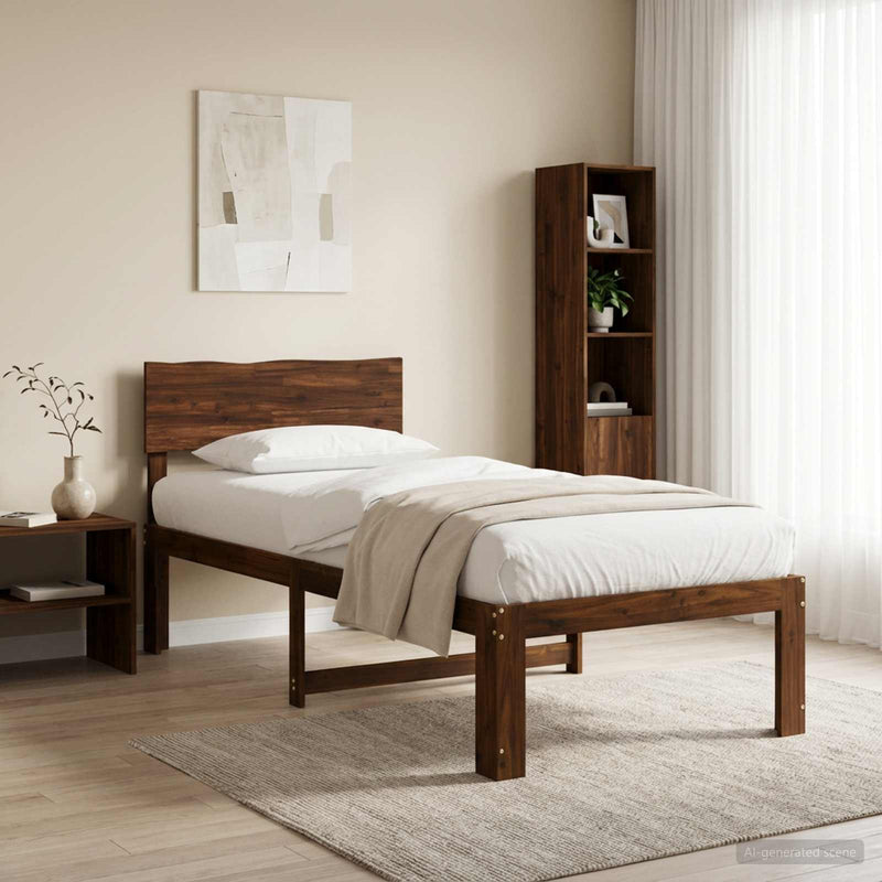 Cadru de pat single cu tablie ROSTOCK Maro închis 90 x 200 cm