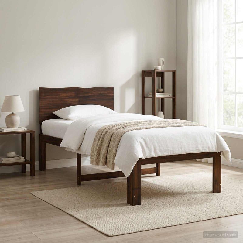 Cadru de pat single cu tablie ROSTOCK Maro închis 90 x 200 cm