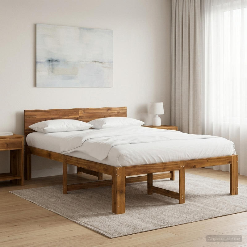 Cadru de pat dublu cu spătar ROSTOCK natural 135 x 190 cm