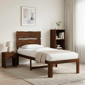 Cadru de pat single cu tablie ROSTOCK Maro închis 100 x 200 cm
