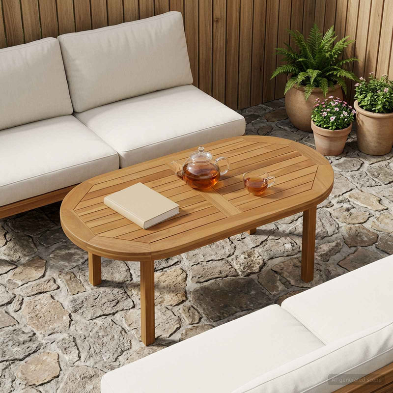Placă de masă Oval Lemn solid de tec natural