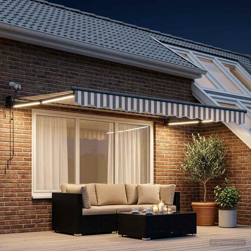 Cort electric retractabil Gri deschis și alb.