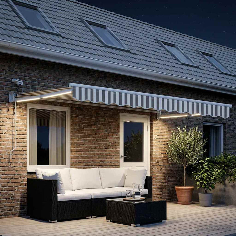 Cort electric retractabil Gri deschis și alb.