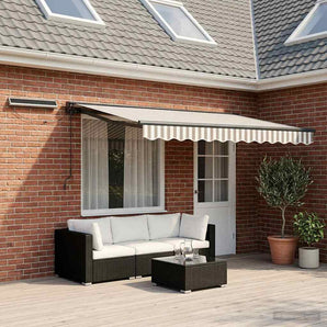 Cort electric retractabil Gri deschis și alb. 5 × 3,5 m