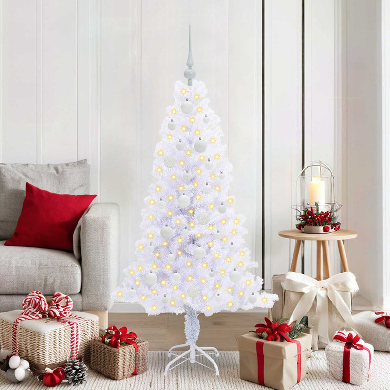 Brad de Crăciun artificial cu 150 LED Alb 150 cm PVC și Oțel