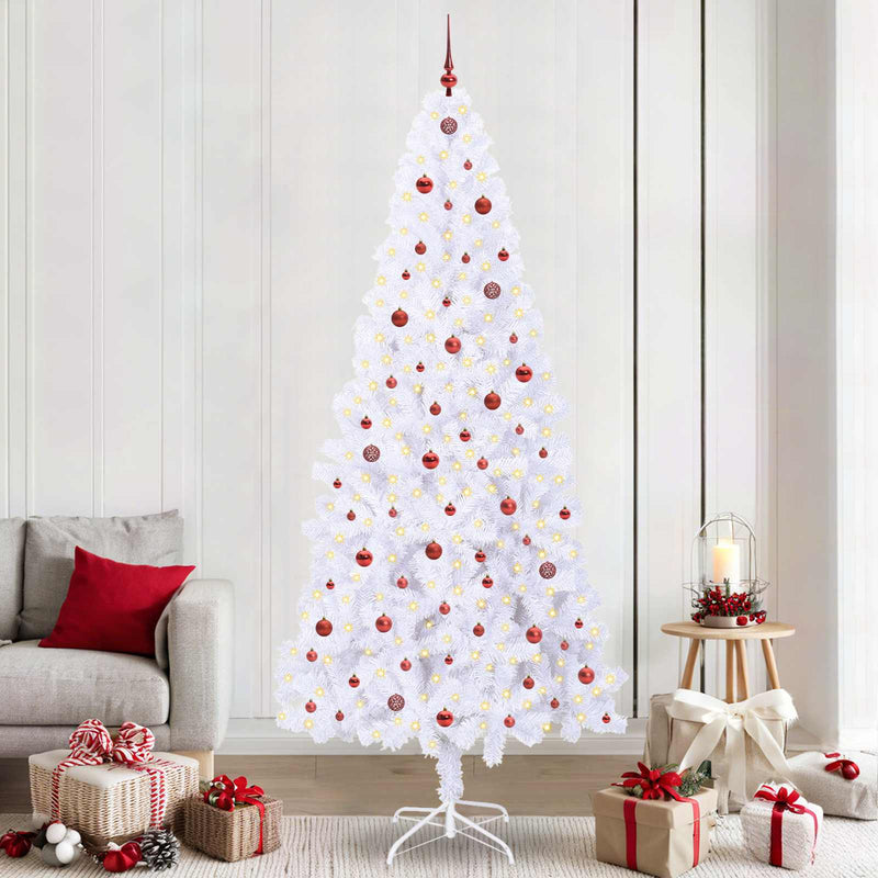 Brad de Crăciun artificial cu 300 LED Alb 240 cm PVC și Oțel
