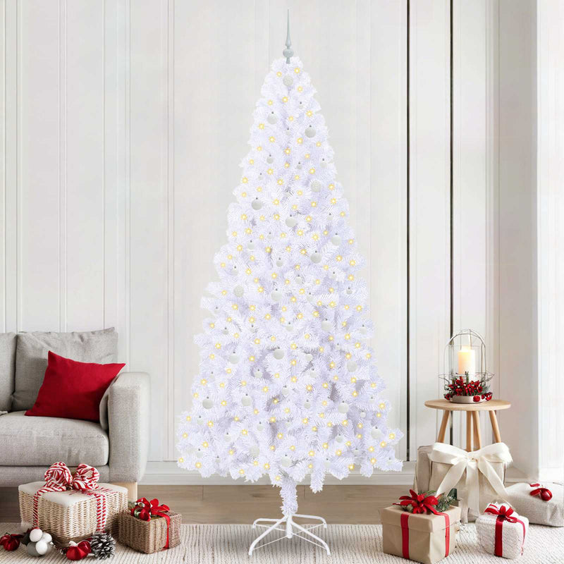 Brad de Crăciun artificial cu 300 LED Alb 240 cm PVC și Oțel