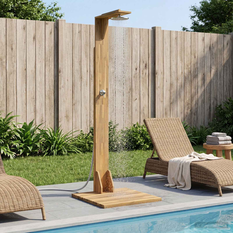 Duș exterior 219 cm Lemn masiv de acacia și oțel inoxidabil Alb