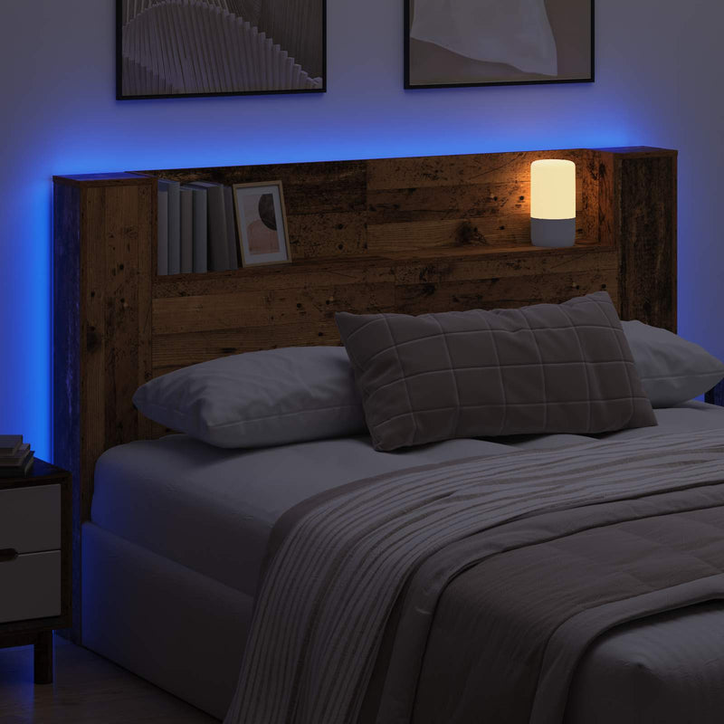 Tăblie de pat de stocare cu LED Lemn vechi 160 cm