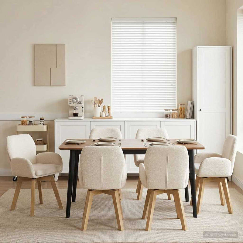 Scaune de dining rotative 6 buc. Bouclé Crem 54 x 58 x 87 cm