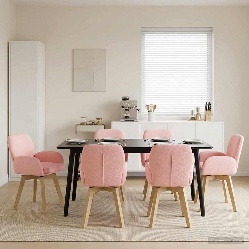 Scaune de dining rotative 6 buc. Bouclé Roz 54 x 58 x 87 cm