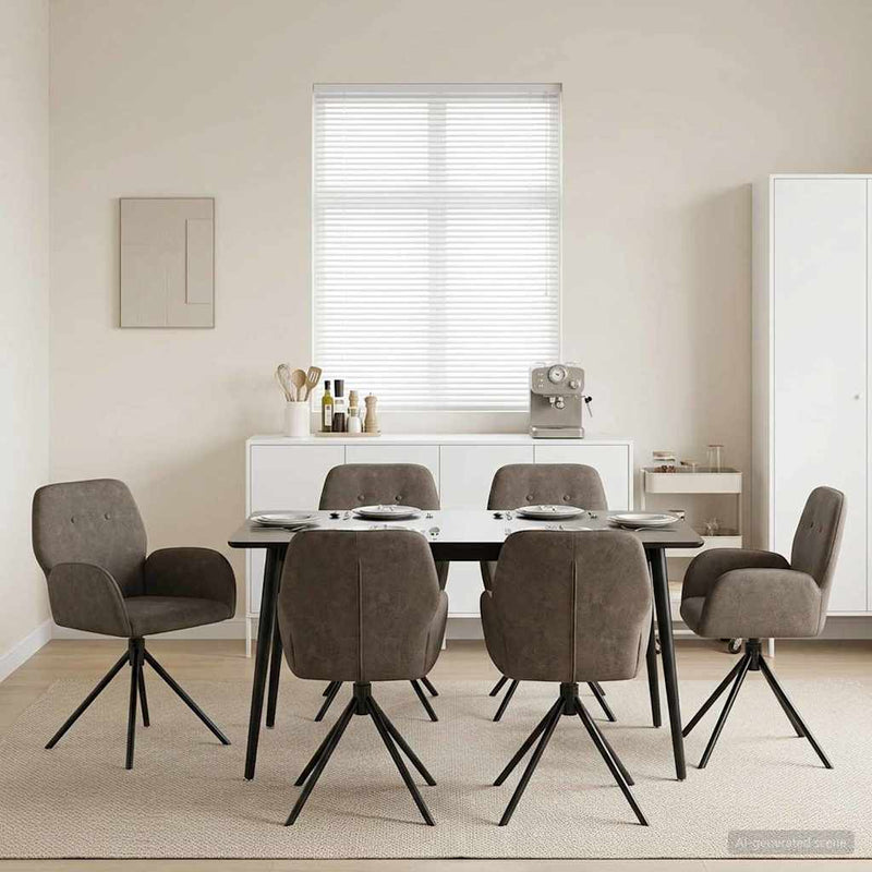 Scaune de dining rotative 6 buc. Piele Suedată Sintetică