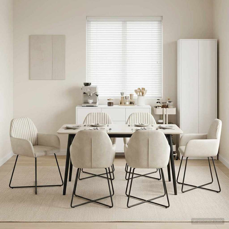 Scaune de dining 6 buc. Catifea Crem 55 x 50 x 84 cm