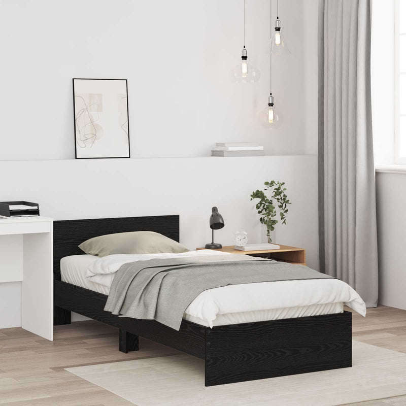 Cadru de Pat cu Tăblie cu headboard Stejar Negru Lemn prelucrat