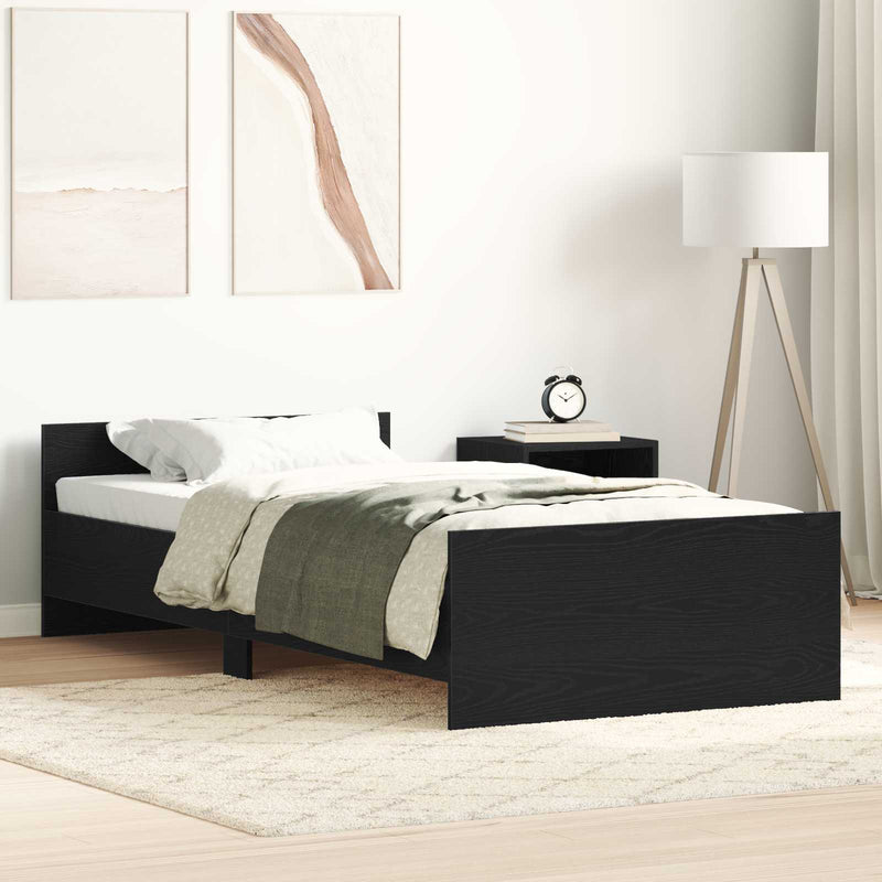 Cadru de pat cu headboard Stejar Negru Lemn prelucrat