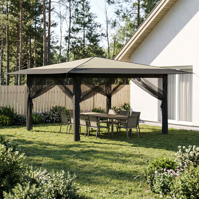 Gazebo cu 4 pereți laterali 4 x 4 m Crem și Antracit