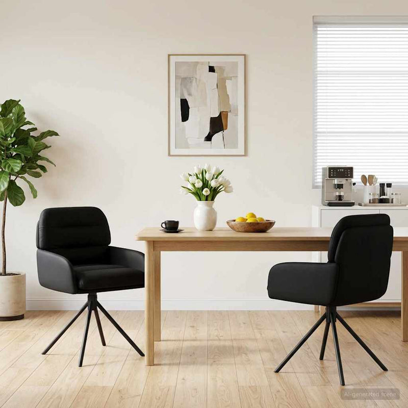 Scaune de dining rotative 2 buc. Piele artificială Negru