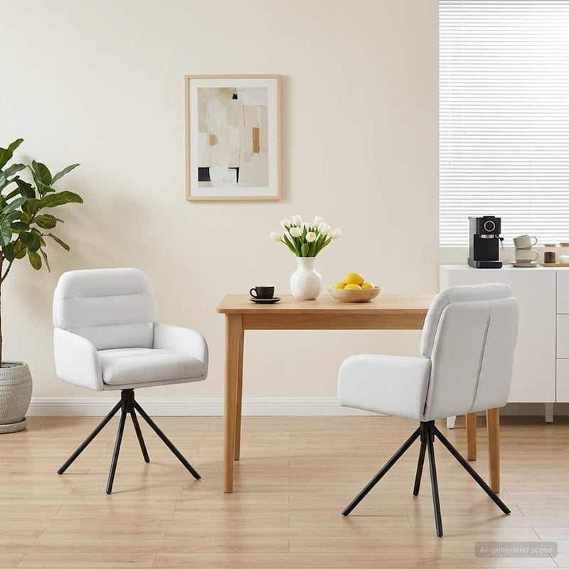 Scaune de dining rotative 2 buc. Piele artificială Alb