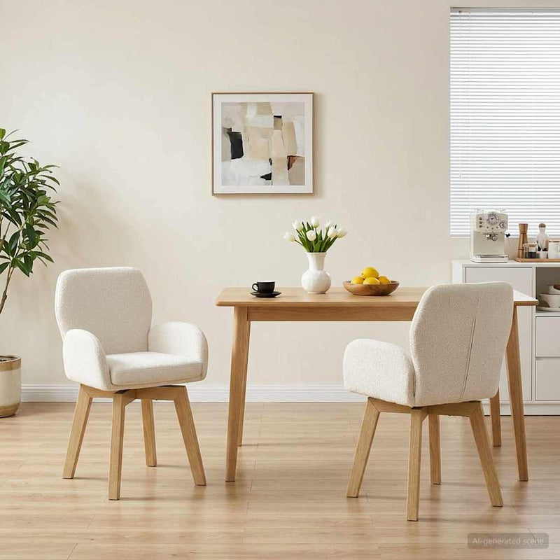 Scaune de dining rotative 2 buc. Bouclé Crem 54 x 58 x 87 cm