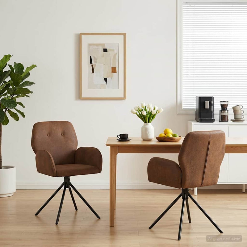 Scaune de dining rotative 2 buc. Piele Suedată Sintetică Maro