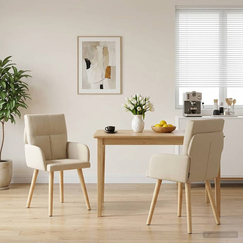 Scaune de dining 2 buc. Țesătură Crem 60 x 56 x 85 cm